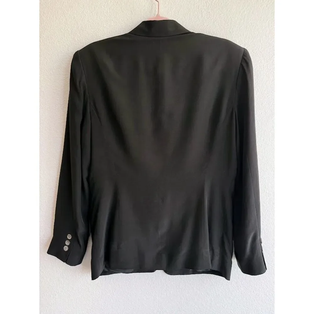 Vintage DKNY 100% Silk Notch Collar Blazer in Black with Gold Button size 4